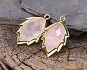 Rose Quartz (Natural) Faceted Puff Leaf Focal w/ Gold Finish 14x22mm