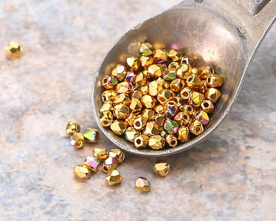 Czech Glass Gold AB Fire Polished Round 2mm