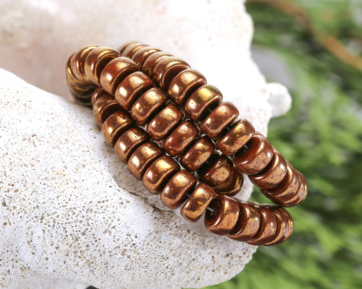 Czech Glass Burnt Umber w/ Bronze Luster Finish Heishi 4x8mm