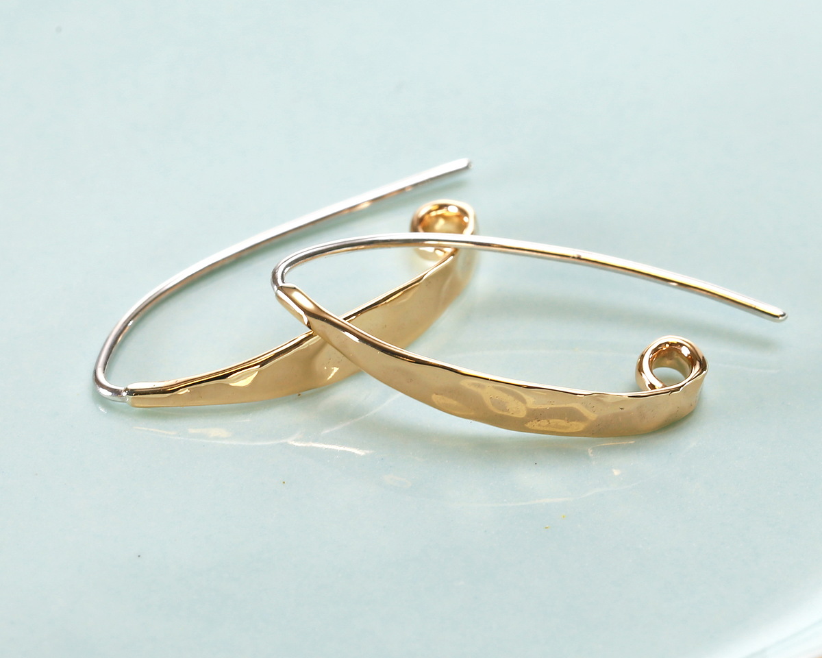 Nina Designs Sterling Silver w/ Bronze Long Hammered Marquis Hook Earrings 14x27mm