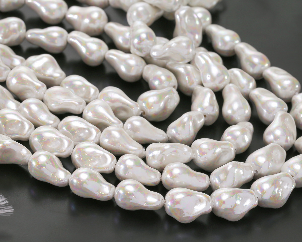Pearly White Baroque Style Shell Pearl 14x10mm
