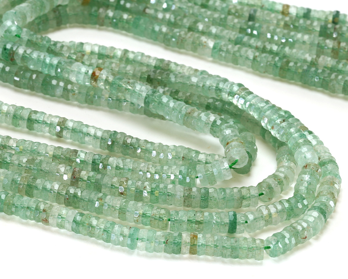 Green Strawberry Quartz Microfaceted Heishi 2x6mm