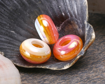 Peaches & Cream Banded Resin Large-Hole Rondelle 8x14mm