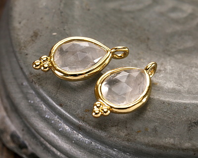 Rock Crystal Quartz w/ Gold Finish Faceted Teardrop Focal 10x12mm