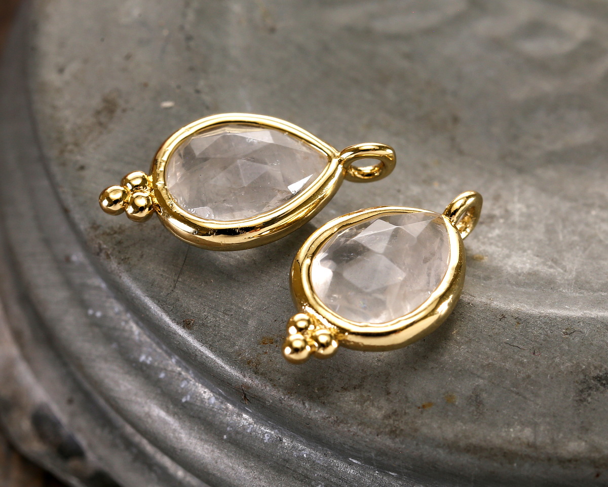 Rock Crystal Quartz w/ Gold Finish Faceted Teardrop Focal 10x12mm
