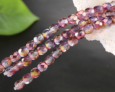 Czech Glass Crystal w/ Metallic Lilac Sunset Luster Fire Polished Round 6mm
