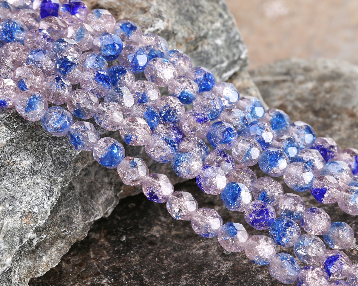 Czech Glass Pink & Blue Crackle Fire Polished Round 6mm