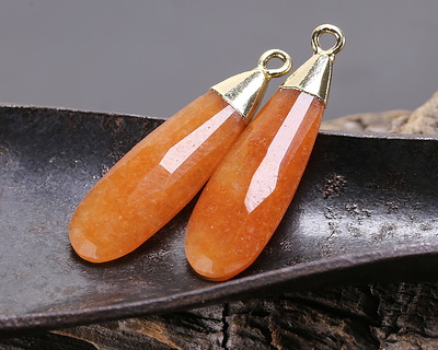 Red Aventurine Faceted Puff Teardrop Focal w/ Gold Finish 9x28mm