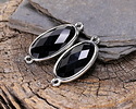 Black Obsidian Faceted Puff Oval Link w/ Silver Finish Bezel 12x20mm