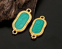 24K Gold (plated) Emerald Pearl Enamel Oval Focal Link 23x10mm