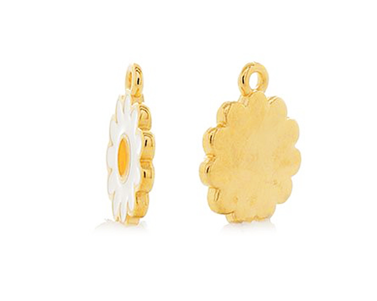 24K Gold (plated) Enamel Daisy Focal 13x15.8mm