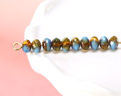 Czech Glass Bronzed Medium Blue and Amber Fire Polished Rondelle 3x5mm