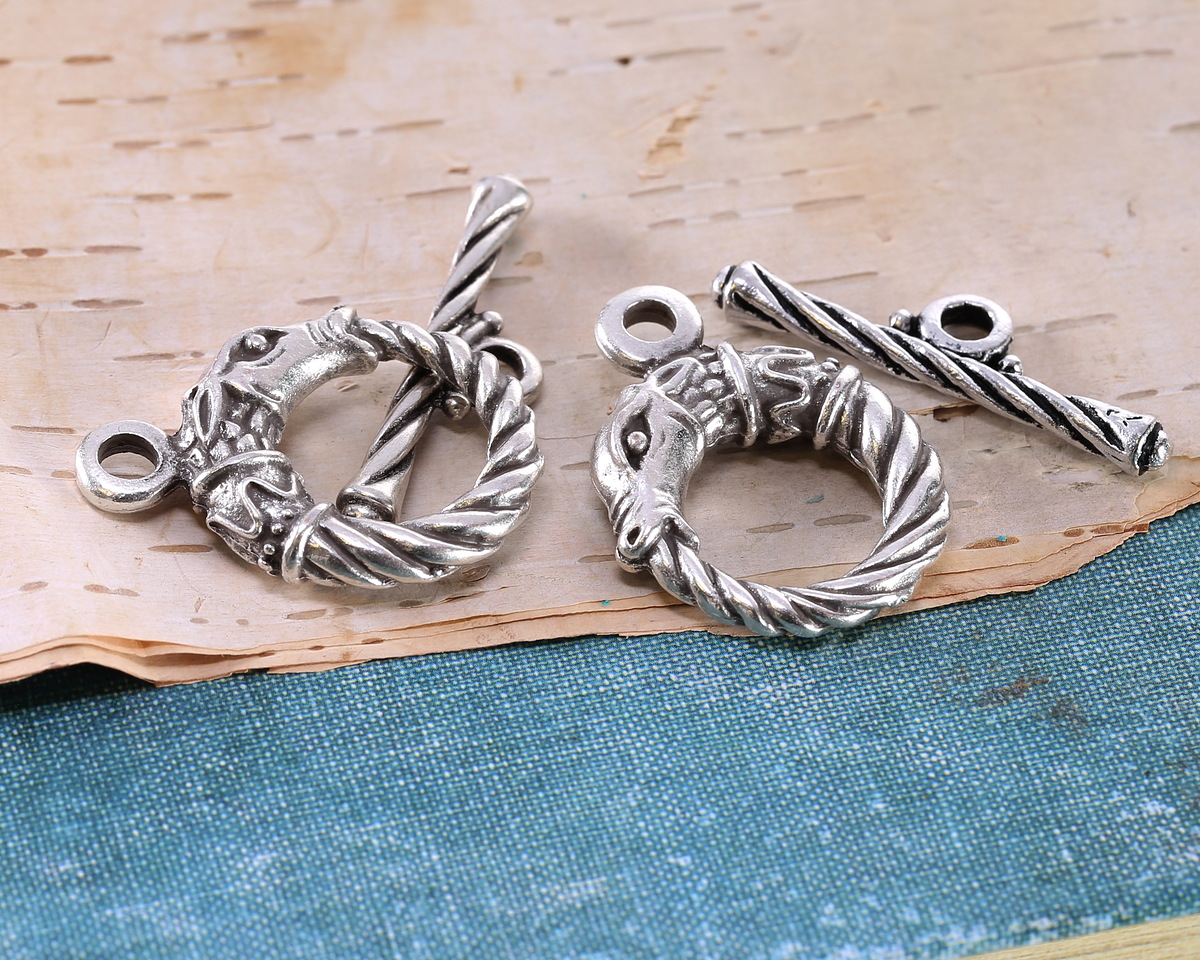 Mykonos Antique Silver (plated) Dragon Toggle Clasp 21x28mm, 32mm Bar