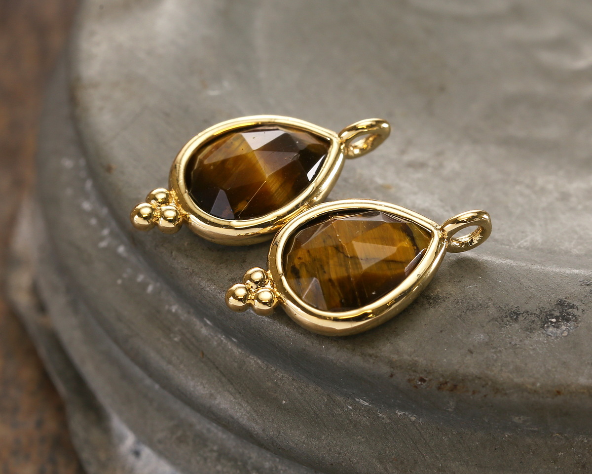 Tiger Eye w/ Gold Finish Faceted Teardrop Focal 10x12mm