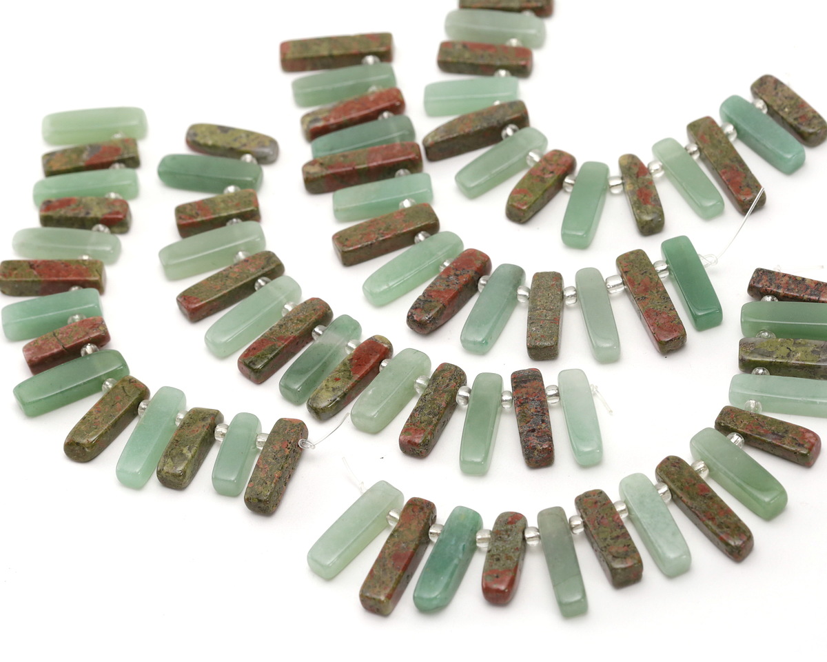 Green Aventurine & Unakite Stick Slice Focal Set 6-8x20-28mm