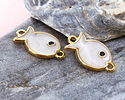 24K Gold (plated) White Pearl Enamel Fish Focal Link 19x11mm