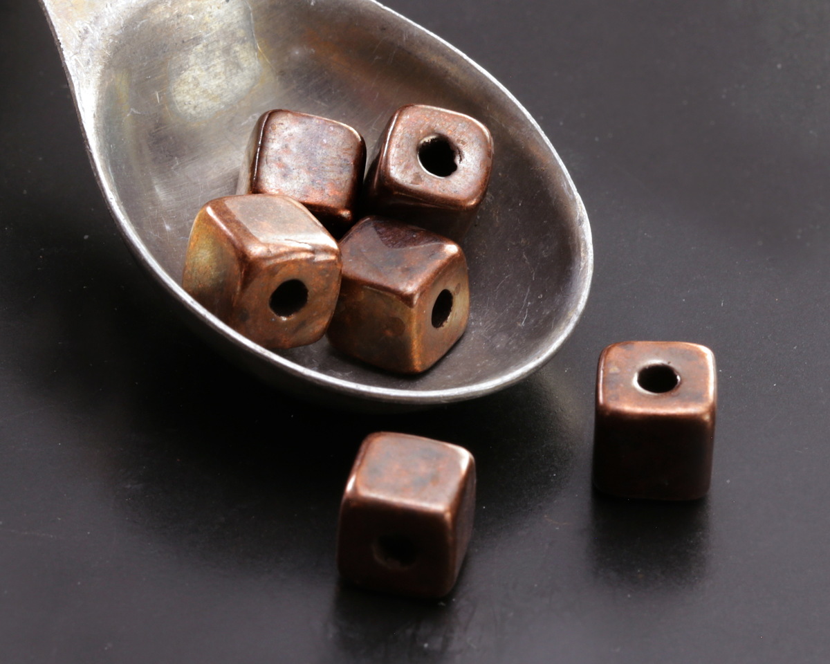 Mykonos Metalized Ceramic Antique Copper Cube 7.5mm