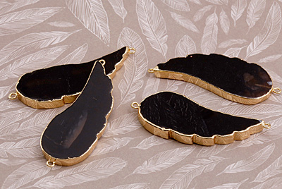 Black Agate Wing Focal Link w/ Gold Plating 43-55x18-22mm