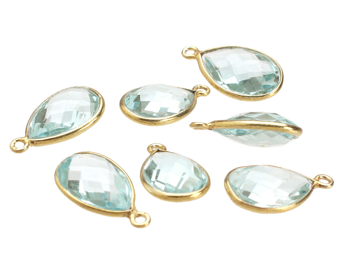 Aquamarine (syn.) Faceted Teardrop Pendant in Gold Vermeil 10-11x18-20mm