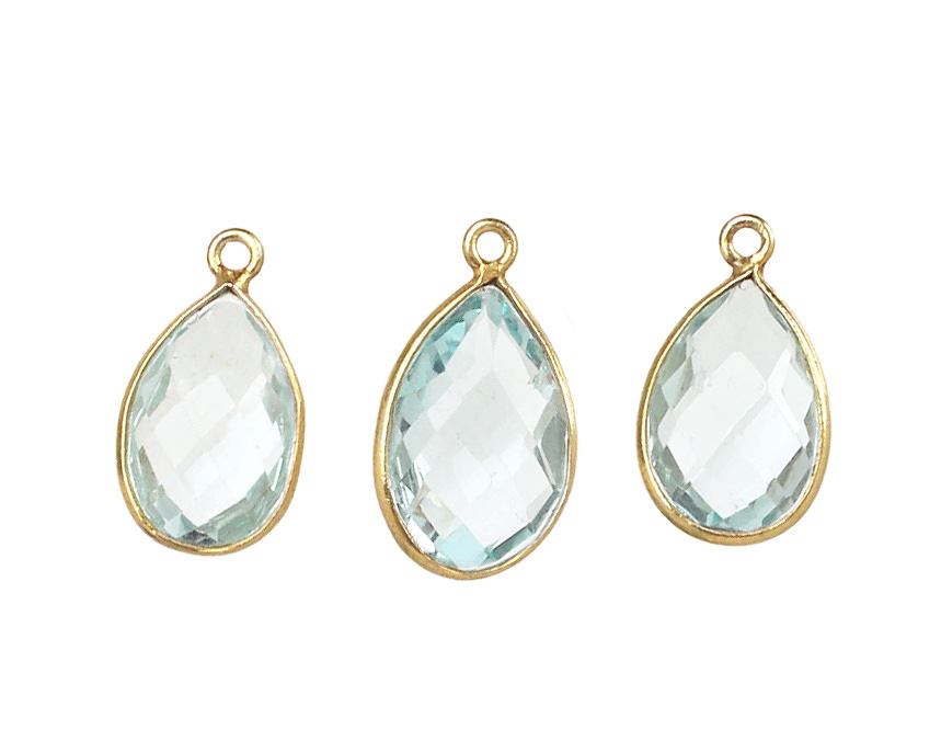 Aquamarine (syn.) Faceted Teardrop Pendant in Gold Vermeil 10-11x18-20mm