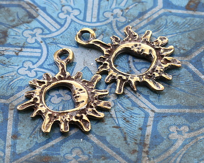 Mykonos Antique Brass (plated) Openwork Sun & Crescent Moon Focal 20x25mm
