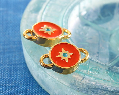 24K Gold (plated) Hyacinth & Turquoise Enamel North Star Round Focal Link 16x10mm