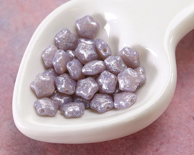 Czech Glass Pink Opal w/ Silver Flecks Star 6mm