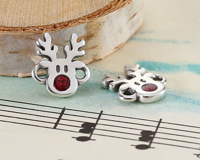 Antique Silver (plated) Enamel Rudolph the Reindeer Link 10x11.5mm