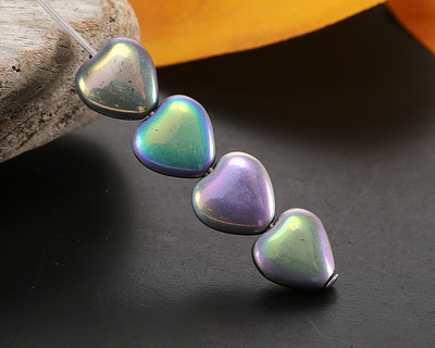 Czech Glass Purple & Green Metallic Heart Bead 10mm