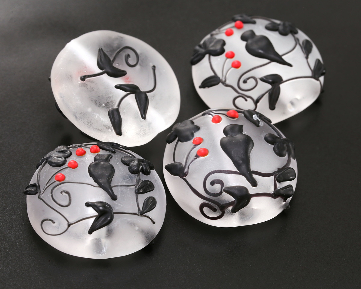 Grace Lampwork Matte Tranquility Vines Lentil Focal Bead 25mm