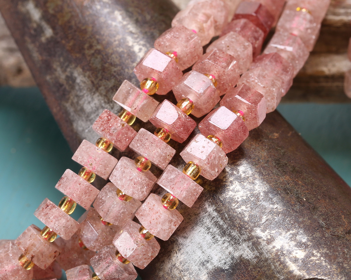 Strawberry Quartz Microfaceted Hexagon Heishi 4x8mm