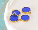 24K Gold (Plated) Transparent Cobalt Blue Resin Round Focal 12x14mm