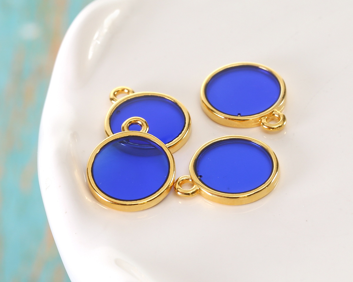 24K Gold (Plated) Transparent Cobalt Blue Resin Round Focal 12x14mm