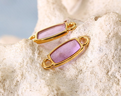 24K Gold (Plated) Transparent Lilac Resin Rectangle Focal Link 16x6mm