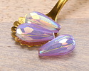 Czech Glass Lavender Opal AB w/ Gold Faceted Melon Teardrop 23x11mm