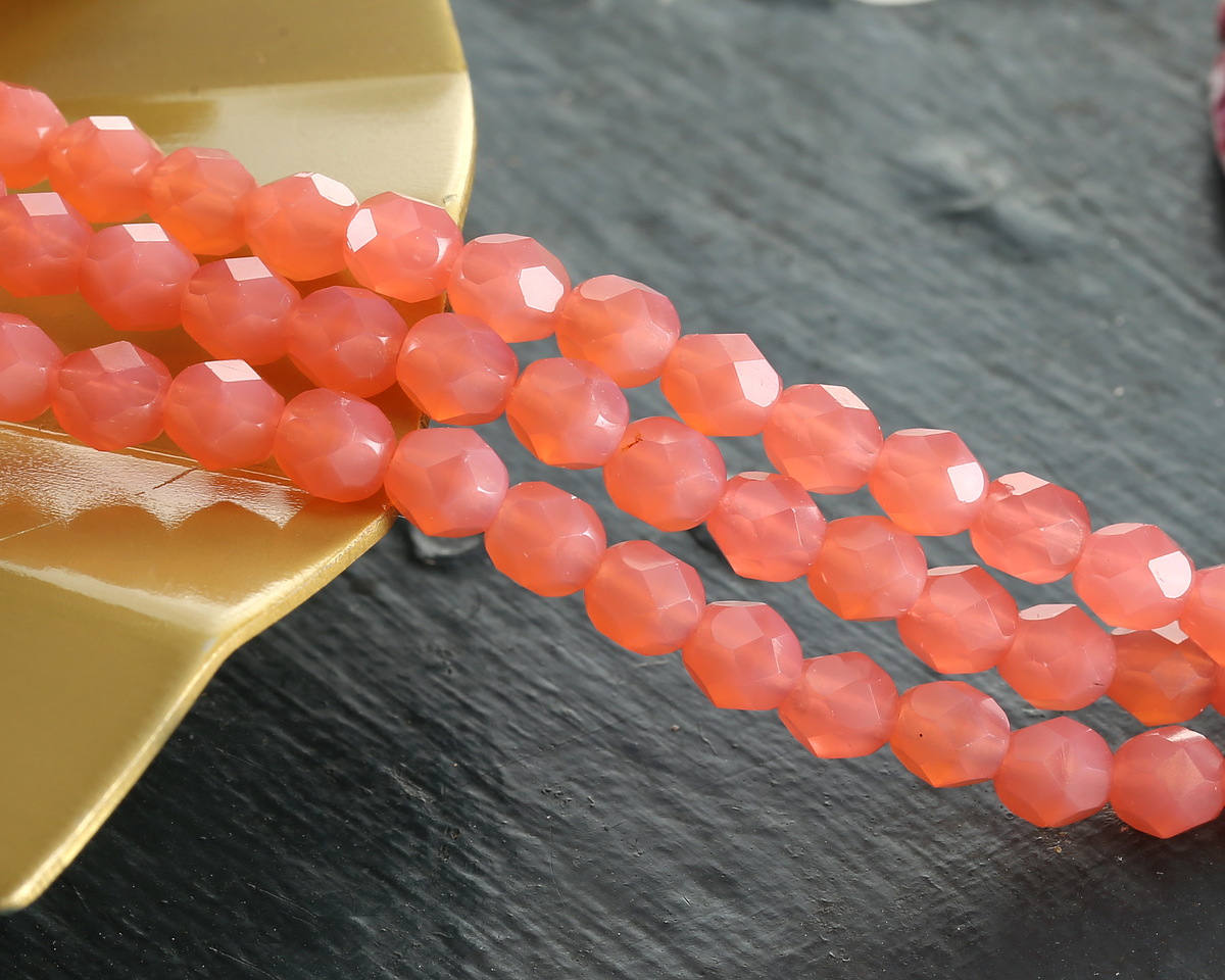 Czech Glass Milky Pink Fire Polished Round 6mm