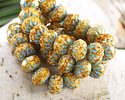 Czech Glass Honey w/ Turquoise Cruller 7x9mm