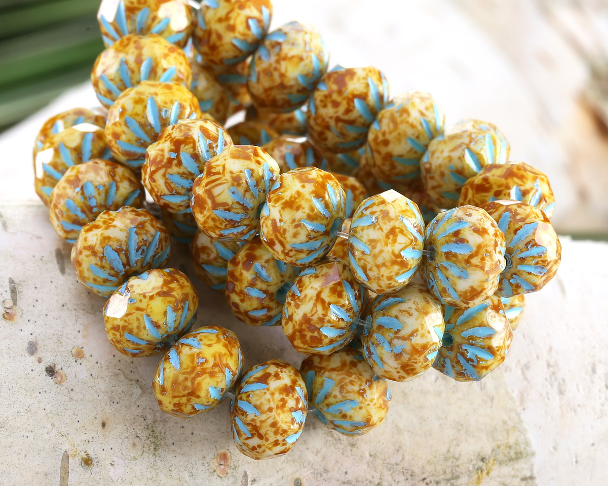 Czech Glass Honey w/ Turquoise Cruller 7x9mm