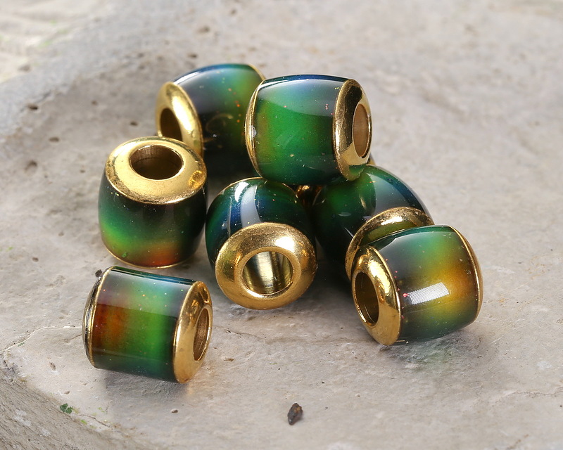 Mood Bead w/ Gold (plated) Stainless Steel Large Hole Barrel 10mm