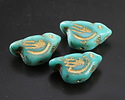 Czech Glass Turquoise w/ Gold Bird 11x22mm