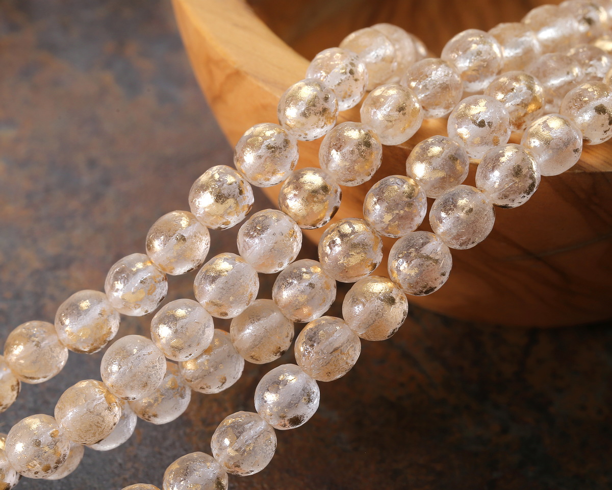 Czech Glass Textured Crystal w/ Gold Flecks Round Druk 8mm