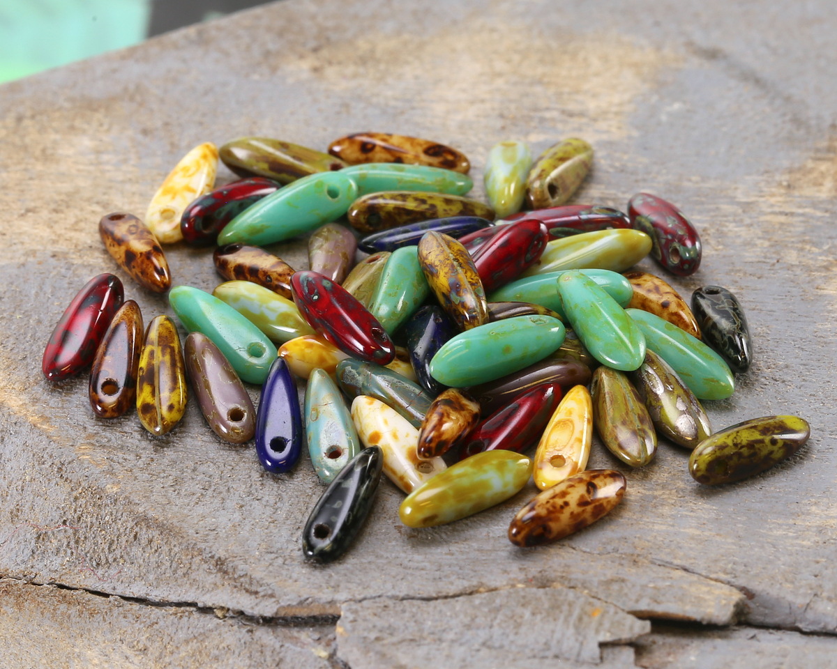 Czech Glass Multi-Color Mix Picasso Dagger 3x11mm