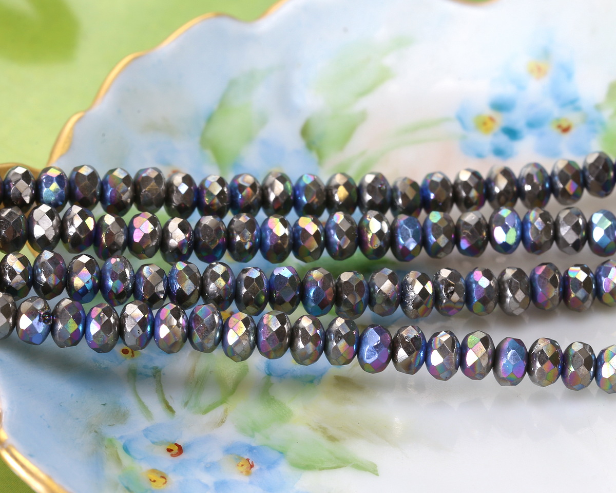 Czech Glass Antique Silver AB Fire Polished Rondelle 3x5mm