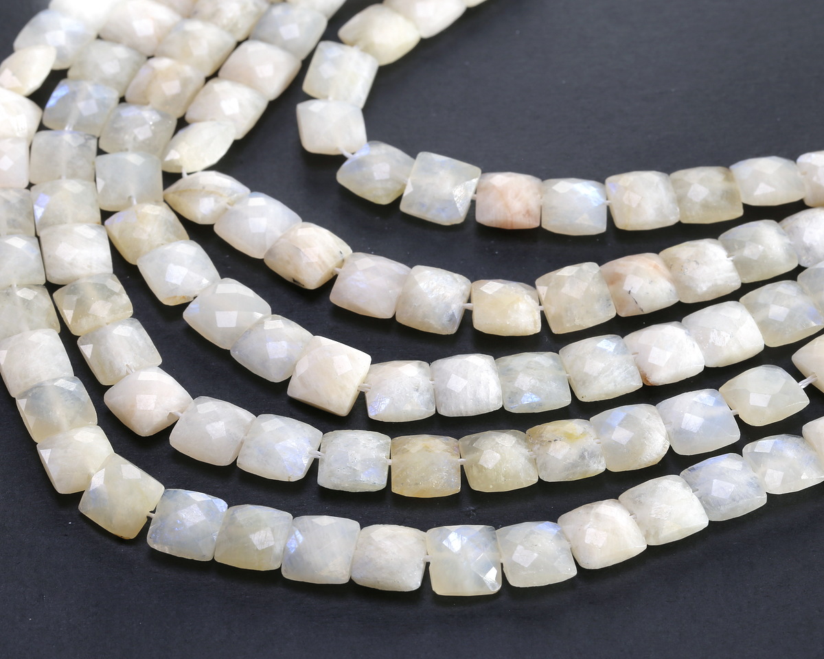 Sunset Blue Moonstone Microfaceted Square 8mm