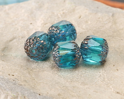 Czech Glass Teal w/ Bronze Finish Lantern 10mm