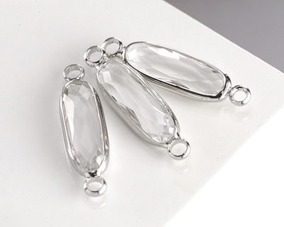 Clear Crystal Elongated Oval Link in Silver Finish Bezel 22x6mm