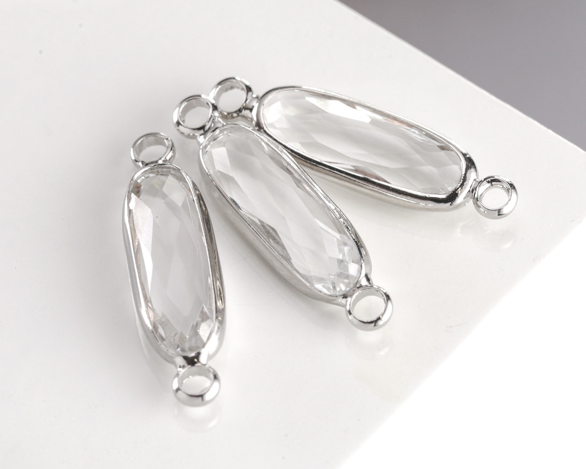 Clear Crystal Elongated Oval Link in Silver Finish Bezel 22x6mm