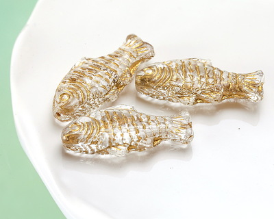 Czech Glass Crystal w/ Gold Wash Trout Fish Bead 24x10mm