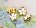 24K Gold (plated) White Enamel Daisy Button 10mm