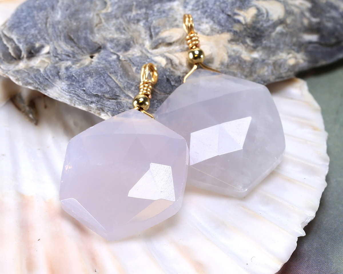Blue Rose Quartz w/ Gold Finish Faceted Hexagon Wire Wrapped Pendant 20x25mm